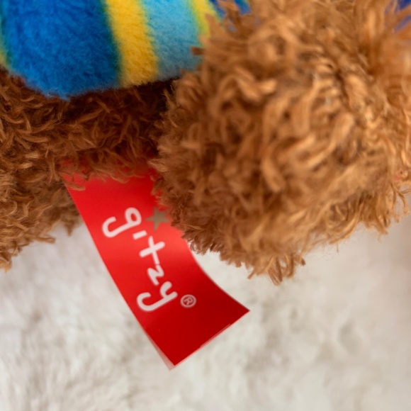 Gitzy 2017 Brown Teddy Bear Plush Blue & Yellow stripe pattern Hat and Scarf 8" - Picture 6 of 12